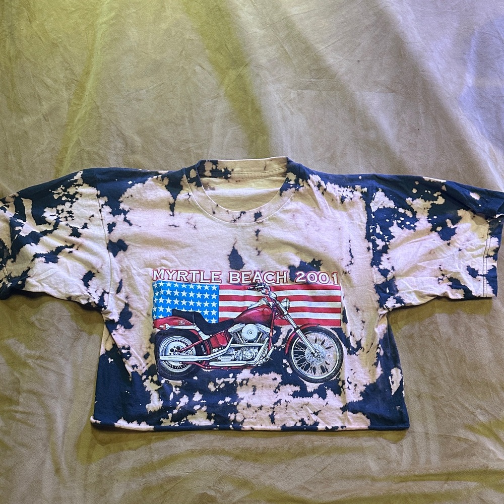 Myrtle Beach cropped Tie-Dye T-Shirt - Black and Cream